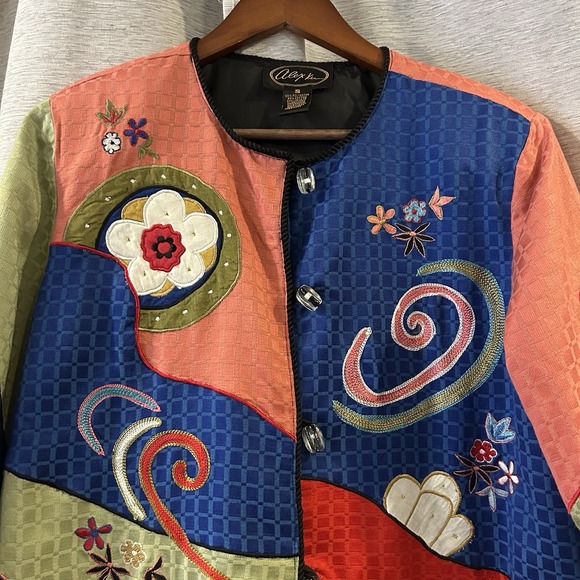 Alex Kim Jacket‎ Womens Small Patchwork Art To Wear Embroidered Boho Retro - Picture 3 of 5